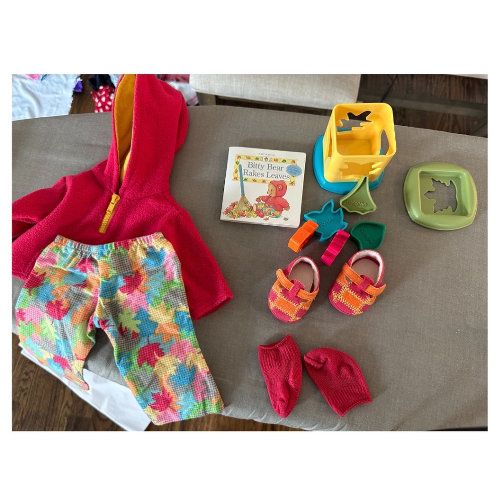 Retired American Girl Bitty Baby Fall Leaf Outfit with Puzzle and book